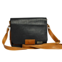 Two-Toned Leather Bag with Flap Closure
