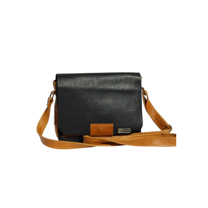 Two-Toned Leather Bag with Flap Closure