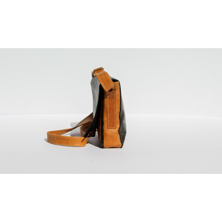 Two-Toned Leather Bag with Flap Closure
