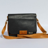 Two-Toned Leather Bag with Flap Closure