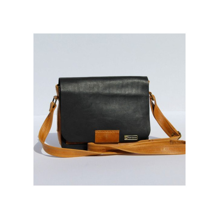 Two-Toned Leather Bag with Flap Closure