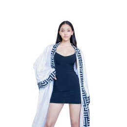 White Kimono with Black and White African Trim