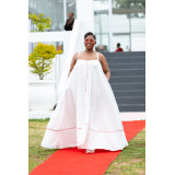 Maxi Dress: Pearl White with Red Piping