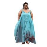 Maxi Dress: Embellished Blue with White Piping