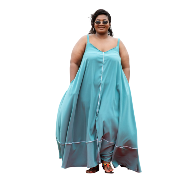 Maxi Dress: Embellished Blue with White Piping