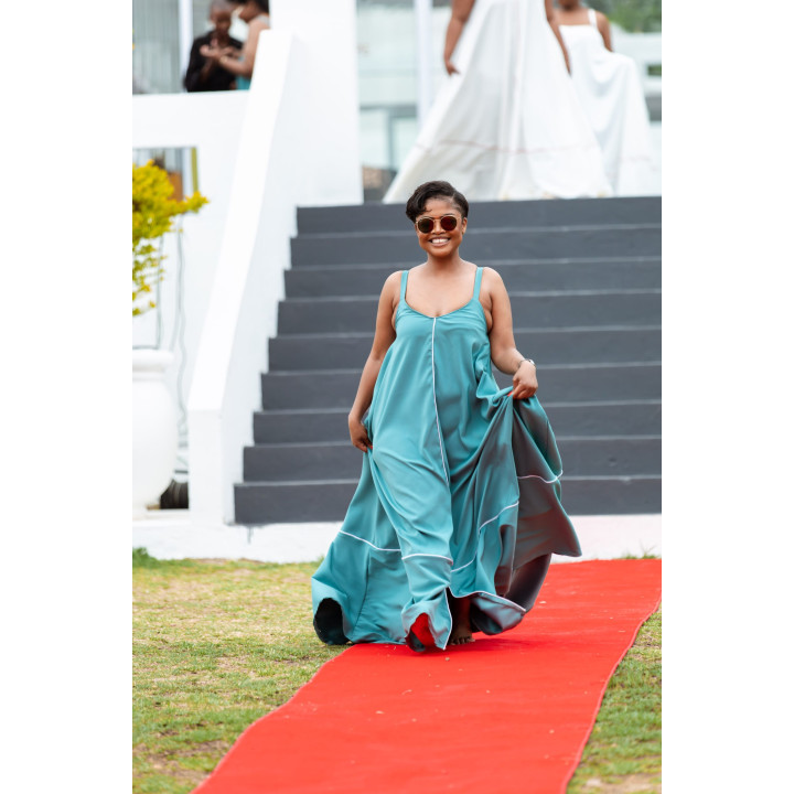 Maxi Dress: Embellished Blue with White Piping