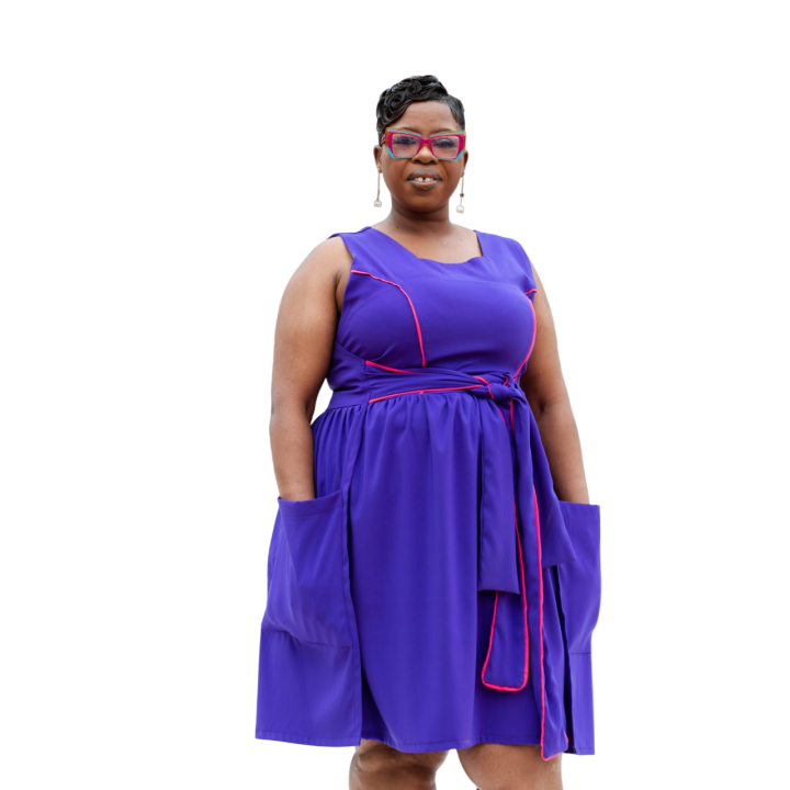 Dress: Purple Milano with Pink Piping