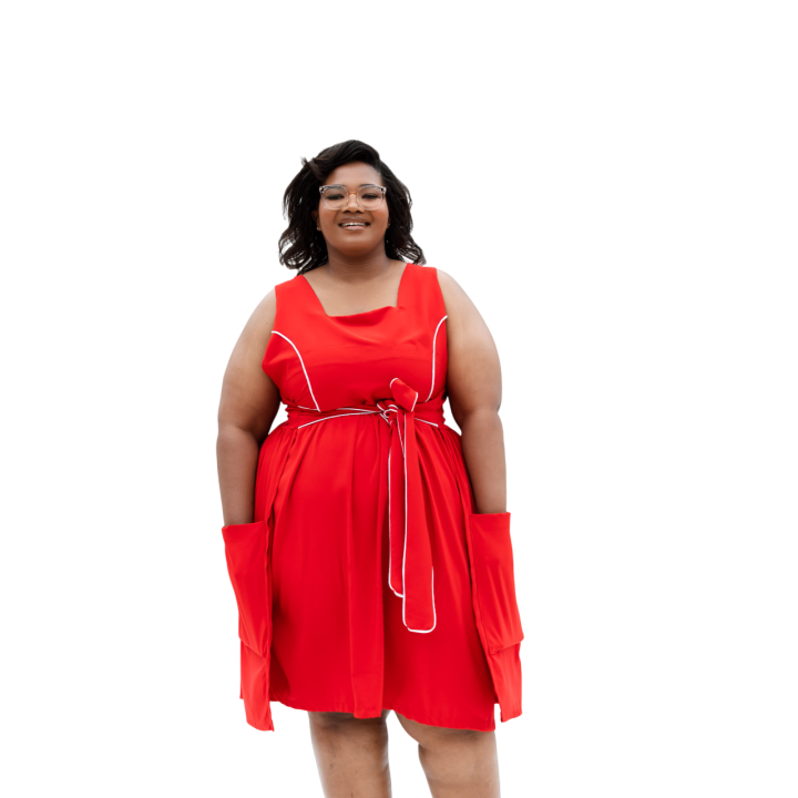 Dress: Red Milano with White Piping