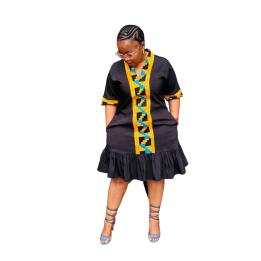 Dress: Black with African Print Trimming