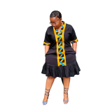 Dress: Black with African Print Trimming