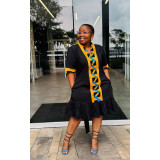 Dress: Black with African Print Trimming