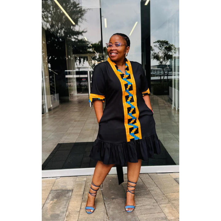 Dress: Black with African Print Trimming