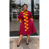 Dress: Maroon with Print Trimming