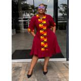 Dress: Maroon with Print Trimming
