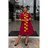 Dress: Maroon with Print Trimming
