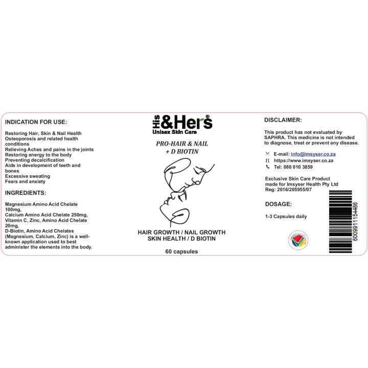 His&Hers Pro-hair & Pro-nail + D Biotin Capsules 60's