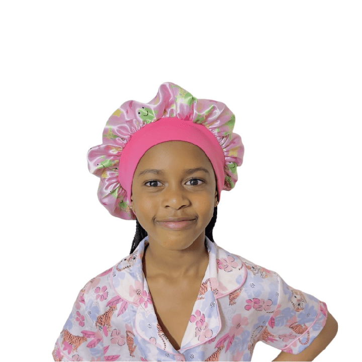 Double Layer Kiddies/Babies Silk Bonnet for Healthy Fresh Hair Pink With Print Stars