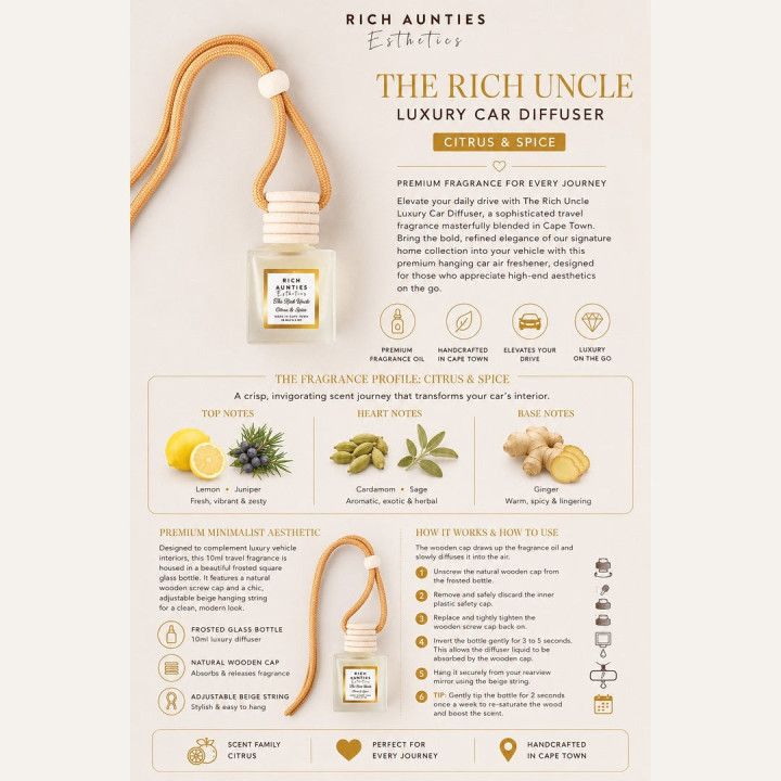 Rich Aunties Esthetics - The Rich Uncle Car Diffuser Citrus & Spice 10ml