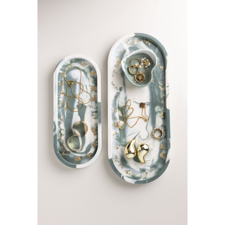 Rich Aunties Esthetics - Trinket Tray Green Marble Gold Leaf Medium