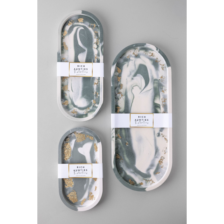 Rich Aunties Esthetics - Trinket Tray Green Marble Gold Leaf Medium