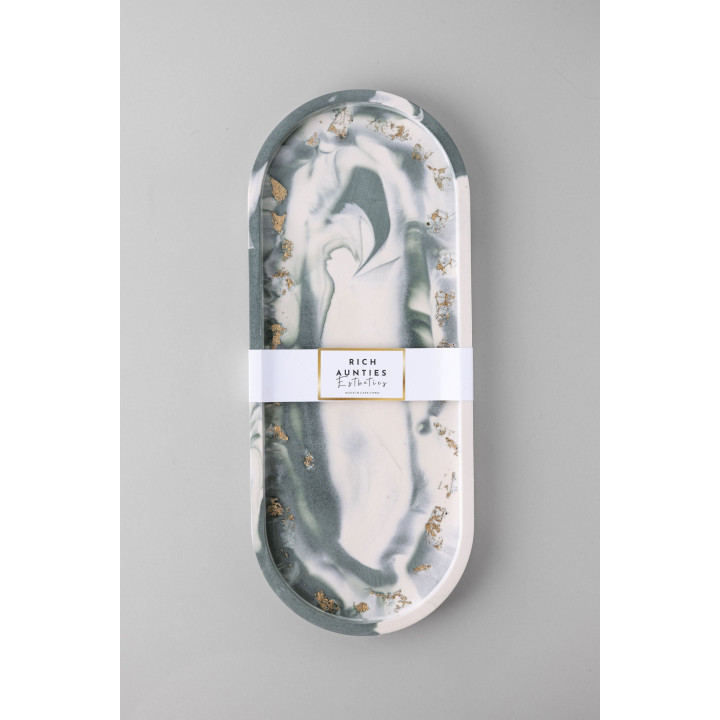 Rich Aunties Esthetics - Trinket Tray Green Marble Gold Leaf Large