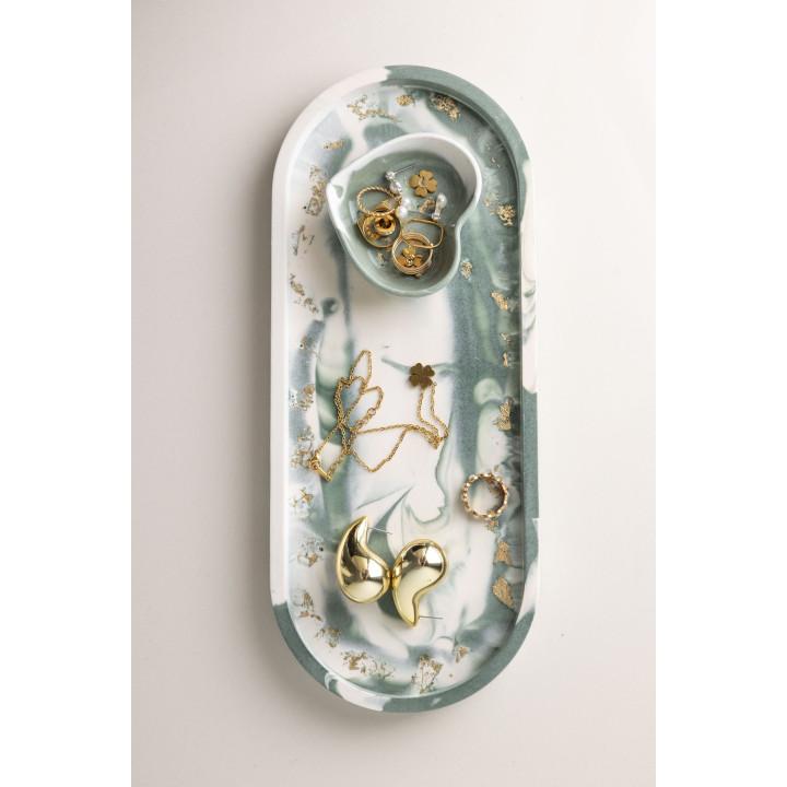 Rich Aunties Esthetics - Trinket Tray Green Marble Gold Leaf Large