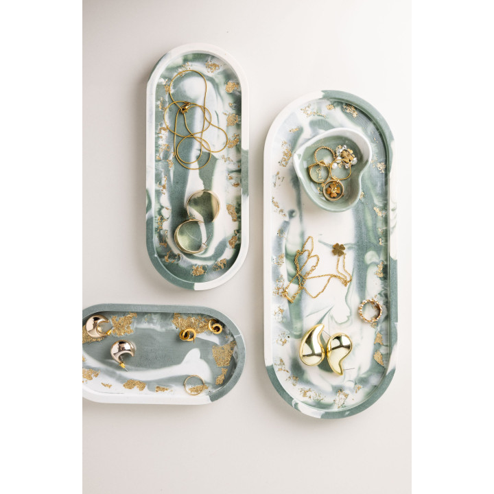 Rich Aunties Esthetics - Trinket Tray Green Marble Gold Leaf Large