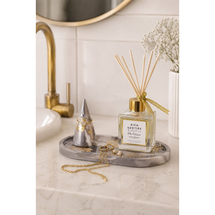 Rich Aunties Esthetics - Trinket Tray Grey Marble Gold Leaf Small
