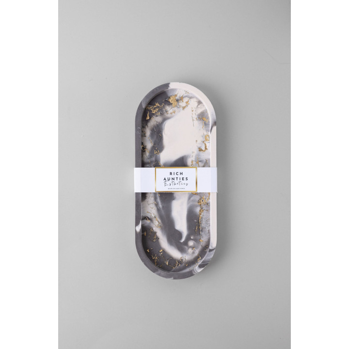 Rich Aunties Esthetics - Trinket Tray Grey Marble Gold Leaf Medium