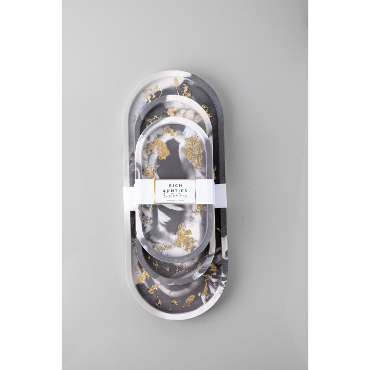 Rich Aunties Esthetics - Trinket Tray Grey Marble Gold Leaf Medium