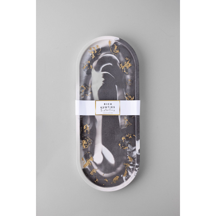 Rich Aunties Esthetics - Trinket Tray Grey Marble Gold Leaf Large