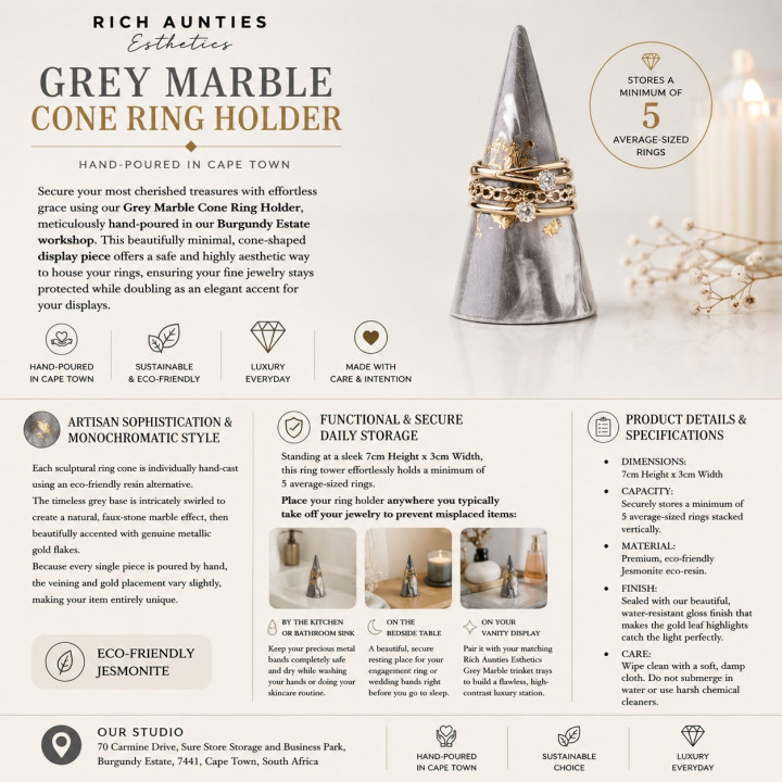 Rich Aunties Esthetics - Cone Ring Holder Grey Marble Gold Leaf