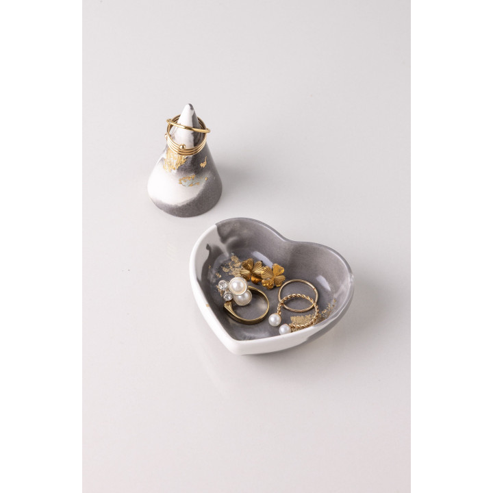 Rich Aunties Esthetics - Cone Ring Holder Grey Marble Gold Leaf