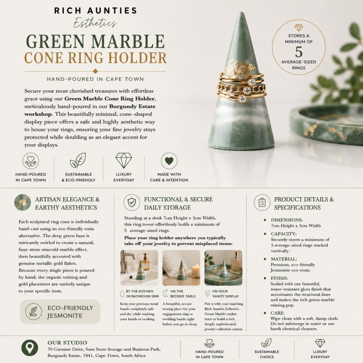 Rich Aunties Esthetics - Cone Ring Holder Green Marble Gold Leaf