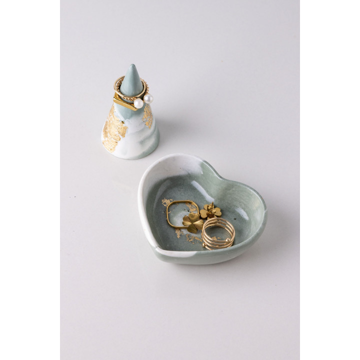 Rich Aunties Esthetics - Cone Ring Holder Green Marble Gold Leaf