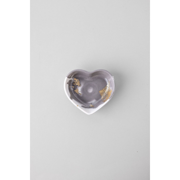 Rich Aunties Esthetics - Mini Heart Trinket Tray Grey Marble Gold Leaf