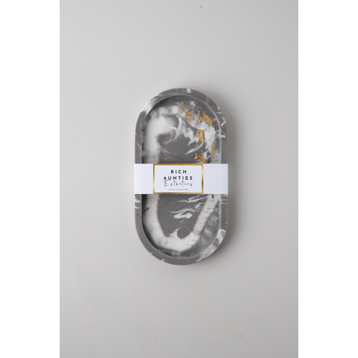 Rich Aunties Esthetics - Trinket Tray Gift Set Grey Marble Gold Leaf Small