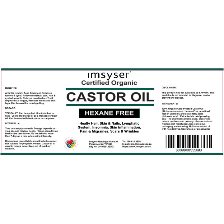 Bulk Offer Cold-Pressed Organic Castor Oil 200ml