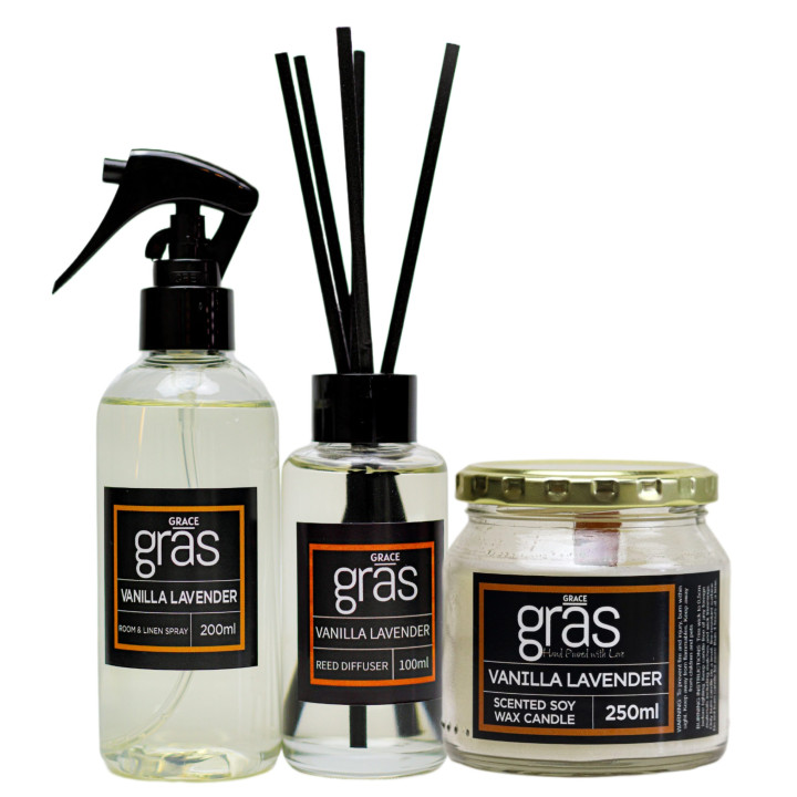 Vanilla Lavender Combo (Reed Diffuser, Room Spray & Candle)