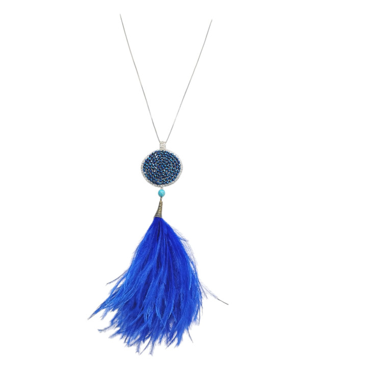 Royal Blue Ostrich Feather Statement Necklace