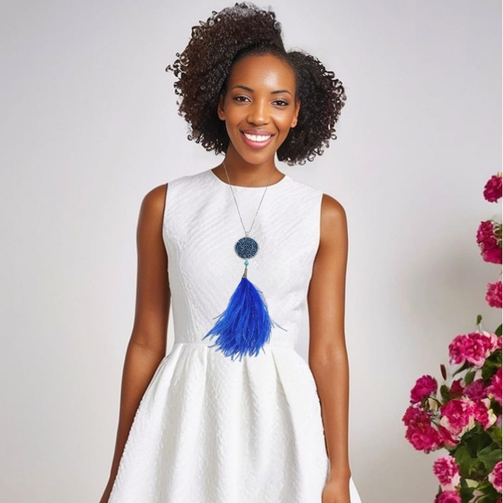 Royal Blue Ostrich Feather Statement Necklace