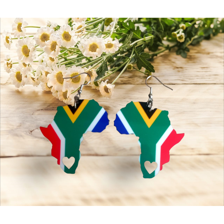 Africa Map Earrings - South African Flag-Inspired