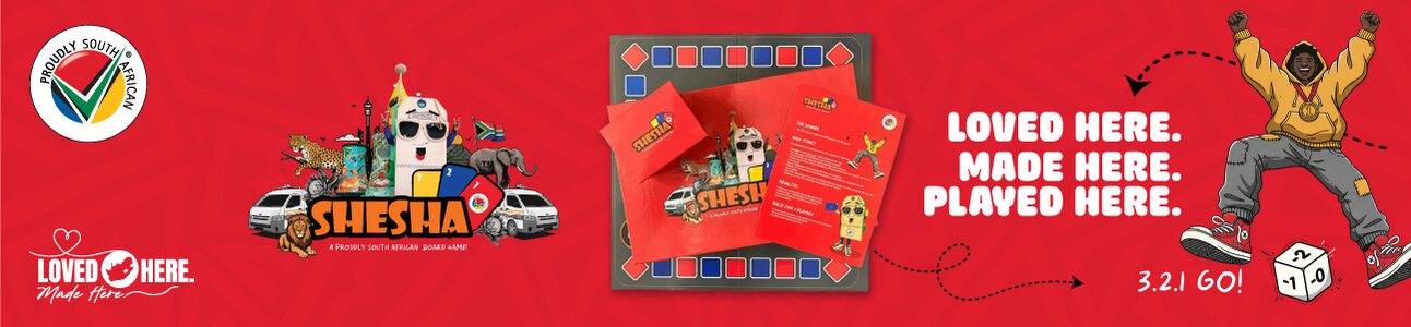 Shesha 3.2.1, a Proudly South African board game. Loved here. Made here. Played here.