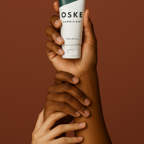 Couple sharing an intimate moment with OSKE Aqua Lubricant for enhanced comfort and connection