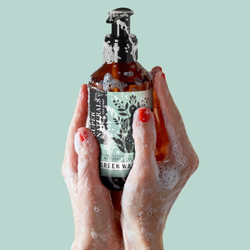 Green wash foamy in hands