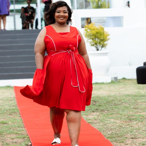 Dress: Red Milano with White Piping - Image 3