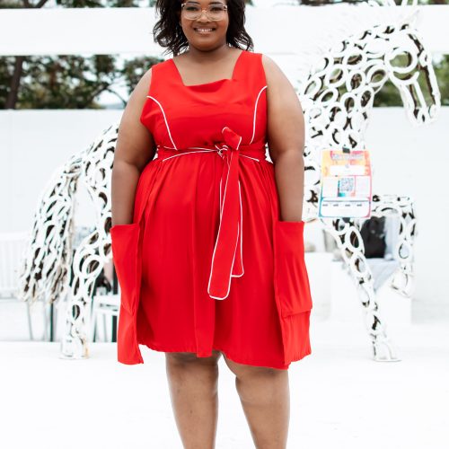 Dress: Red Milano with White Piping - Image 2