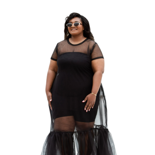 Dress: Black See Through with Frills - Image 1