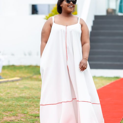 Maxi Dress: Pearl White with Red Piping - Image 3