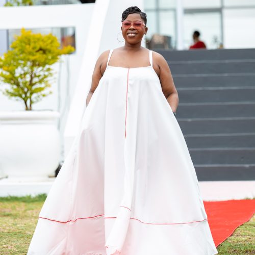 Maxi Dress: Pearl White with Red Piping - Image 2